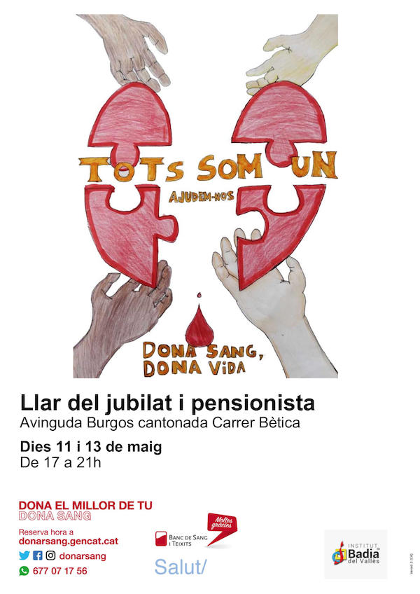 Dimarts 11 i dijous 13 de maig, jornades de donació de sang al Casal d'Avis